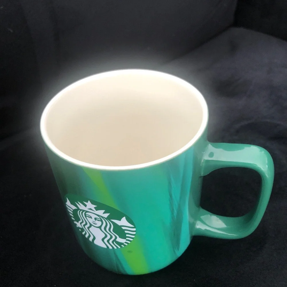 Starbucks Green Striped Ceramic Logo Mug